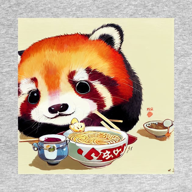 Kawaii Red Panda Eating Ramen by Grassroots Green